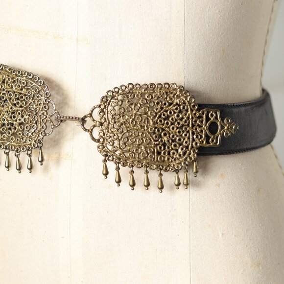 Rare Boho - riffic Robert Lee Morris for Donna Karan Black Filigree Sz S Belt main image 5